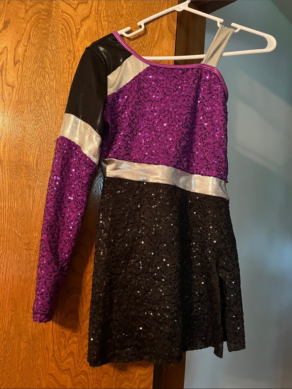 balera Purple, Black & Silver One-Shoulder Sequin Dance Dress